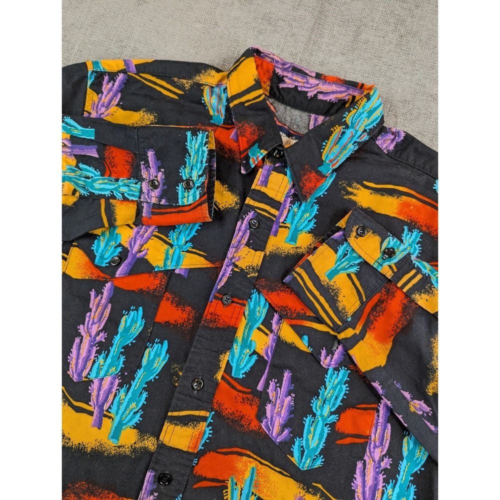 Vintage Wrangler Shirt Mens XL Multicolor Cactus Western Cowboy USA Button Up